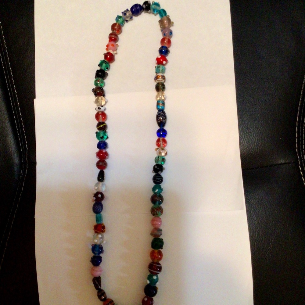 Lampwork Glass Beaded Multicolored Necklace  28”